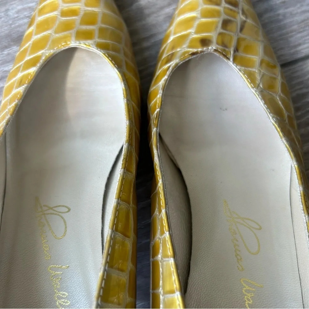 Vintage Thomas Wallace Yellow Gold Croc Giraffe Patern Patent Leather Heels - Picture 12 of 14